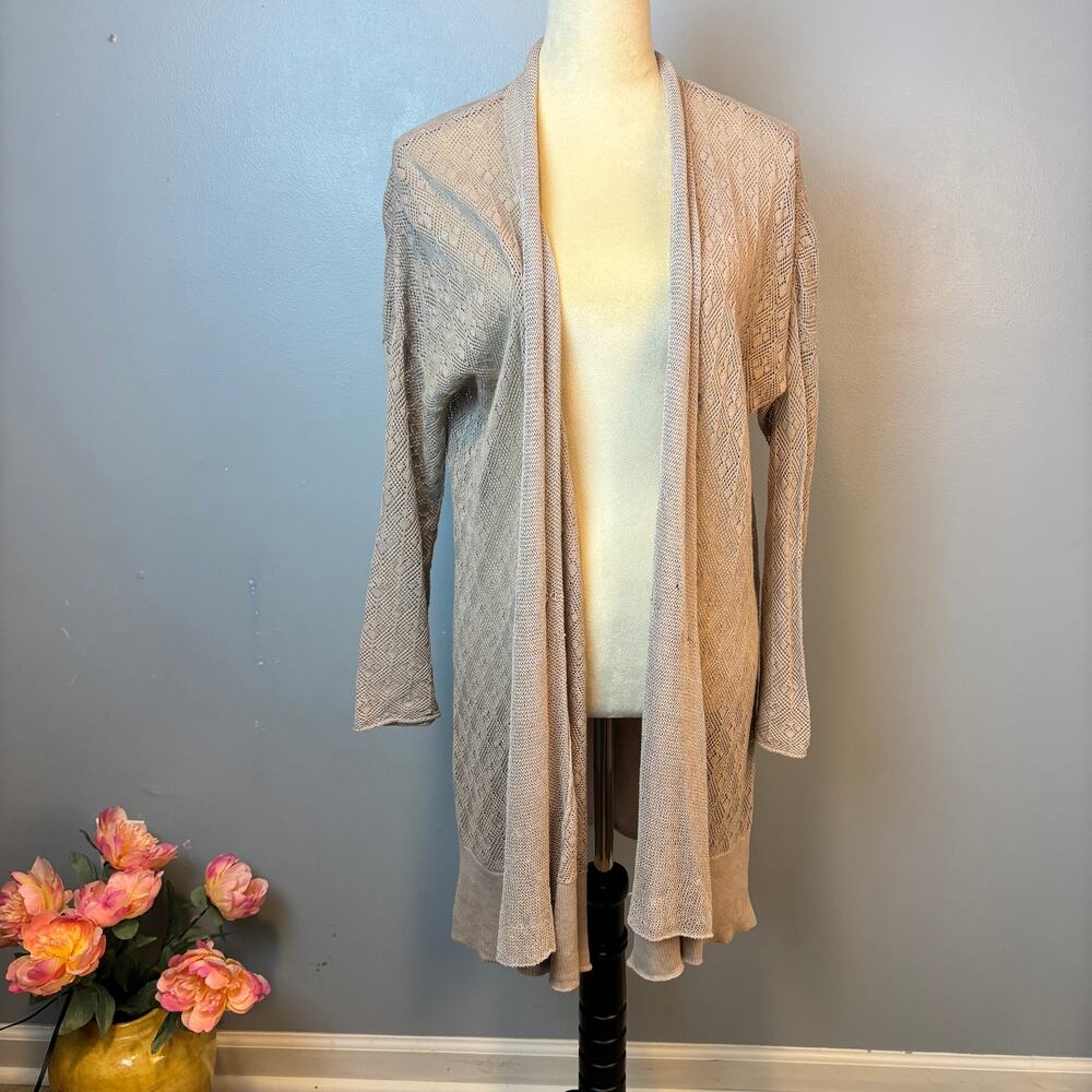 Knitted & Knotted Open Crochet Cardigan Taupe Small READ